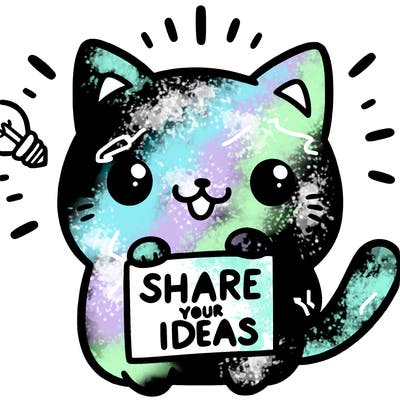 a cute cat saying share your ideas