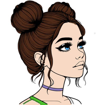 realistic girl with buns on the top of her head