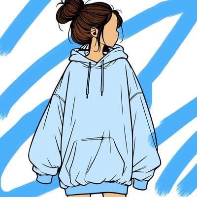 realistic girl with a oversized sweatshirt on and a bun