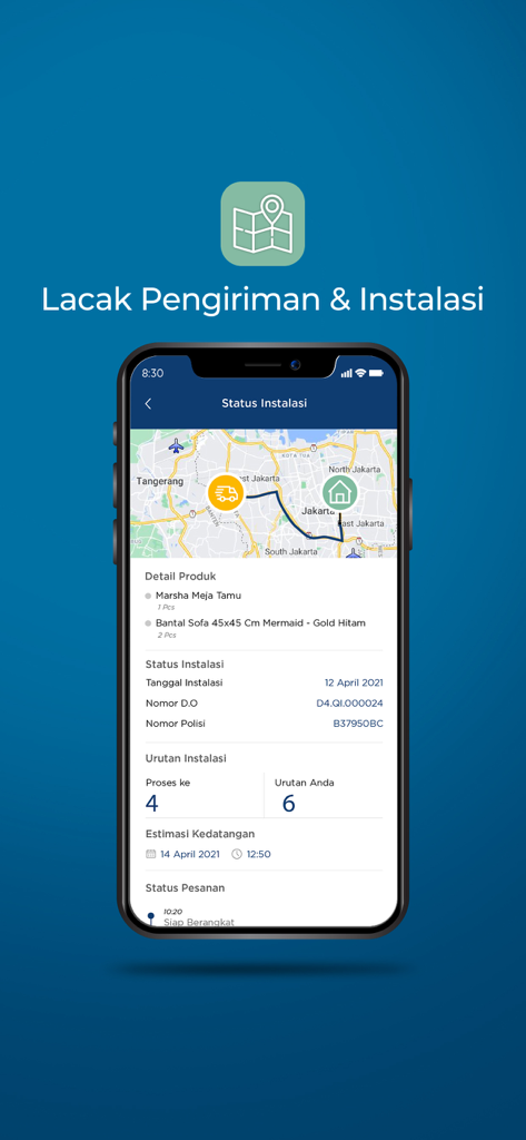 INFORMA - Carte de suivi de la livraison et de l'installation en temps réel sur l'application mobile INFORMA