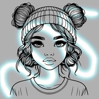 realistic girl with buns in her hair with a beanie on