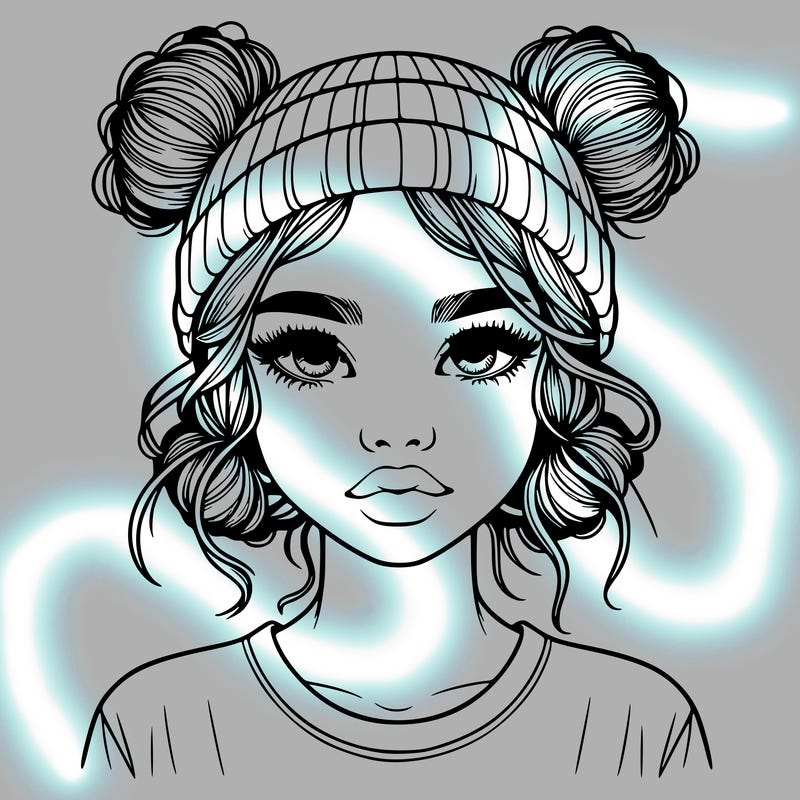 realistic girl with buns in her hair with a beanie on