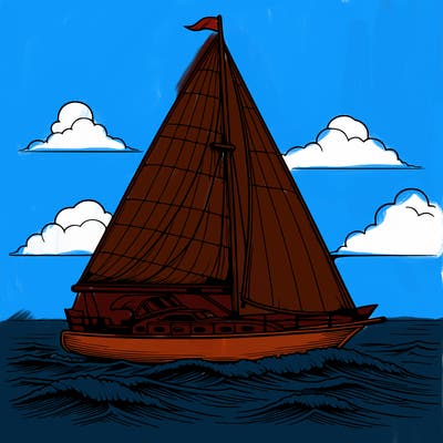a sailboat sailing in the ocean, realistic style
