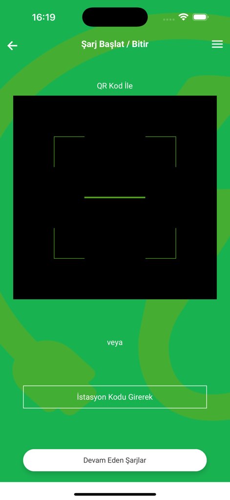 Sepascharge - Sepascharge mobile app QR code scanner screen for starting an electric vehicle charge