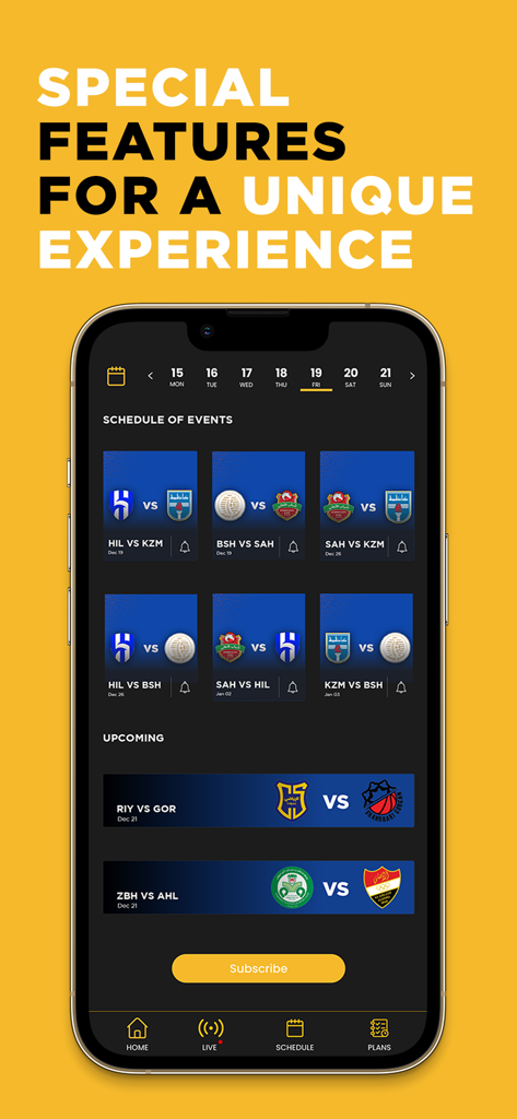 YouSports - YouSports app interface showing the schedule of events for FIBA WASL basketball matches
