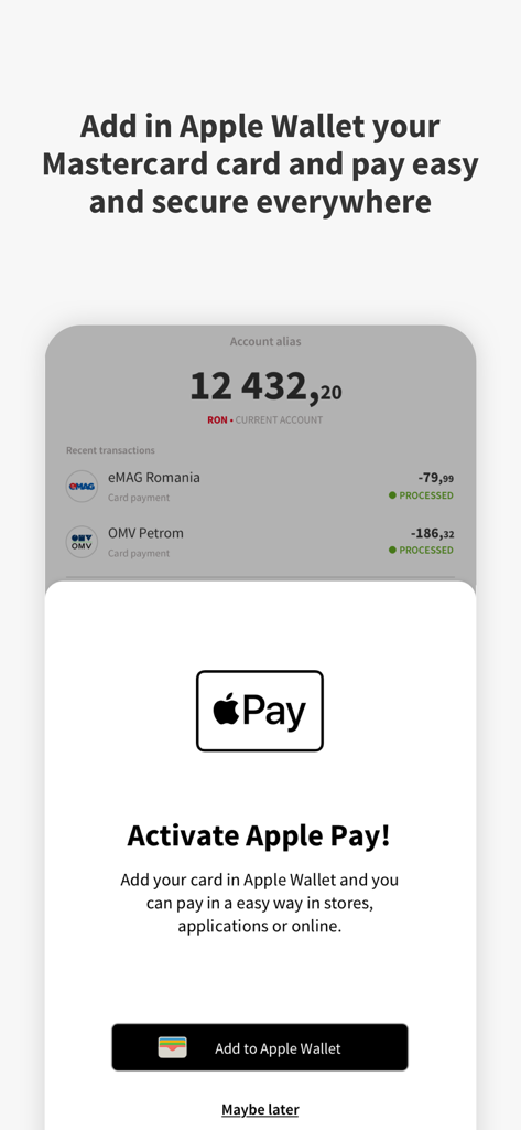 YOU BRD - Apple Pay activation screen in the YOU BRD mobile banking app