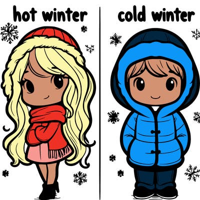 cold vs hot winter hot winter is girl with long hair  cold is a boy both have winter coat