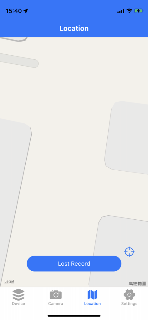 iSearching plus - isearching plus app location screen showing the map and lost record button