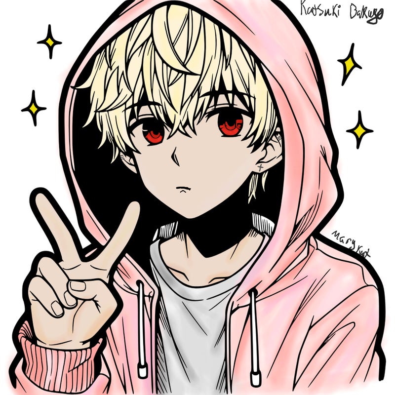 teenage manga boy in a hoodie, doing ✌