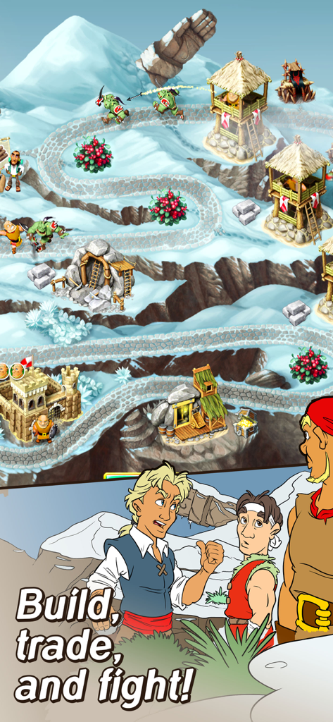 Kingdom Chronicles 2 HD - Isometric view of Kingdom Chronicles 2 HD strategy gameplay showing characters and buildings in a snowy landscape.