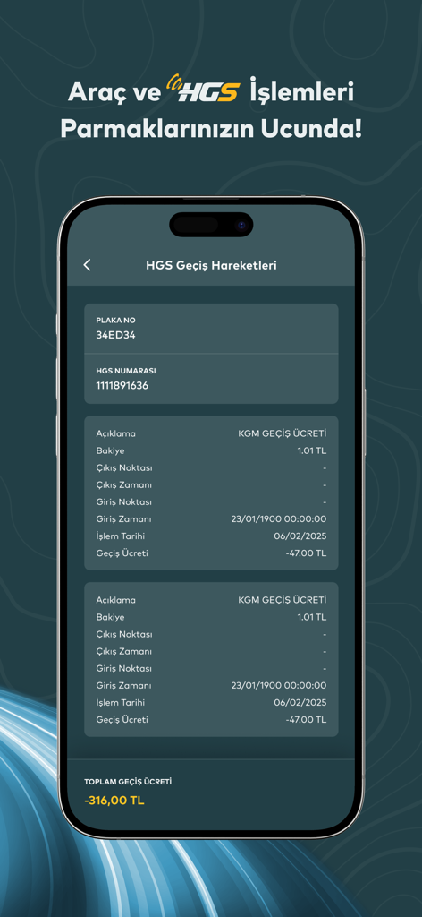 PTTBank app interface showing HGS toll passage history and transaction details.