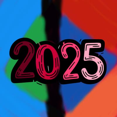 one line scrawled numbers sketch design “2025”