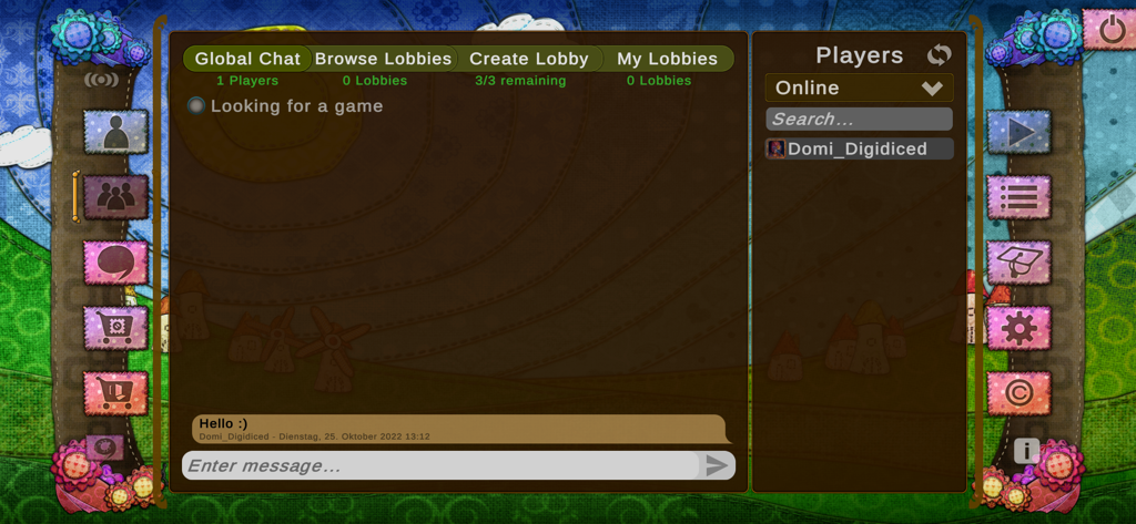 Patchwork The Game - Online multiplayer lobby and global chat interface for Patchwork The Game