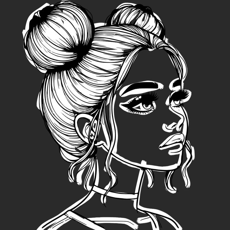 realistic girl with buns on the top of her head