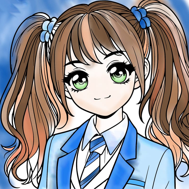 realistic girl with two ponytails and a suit on