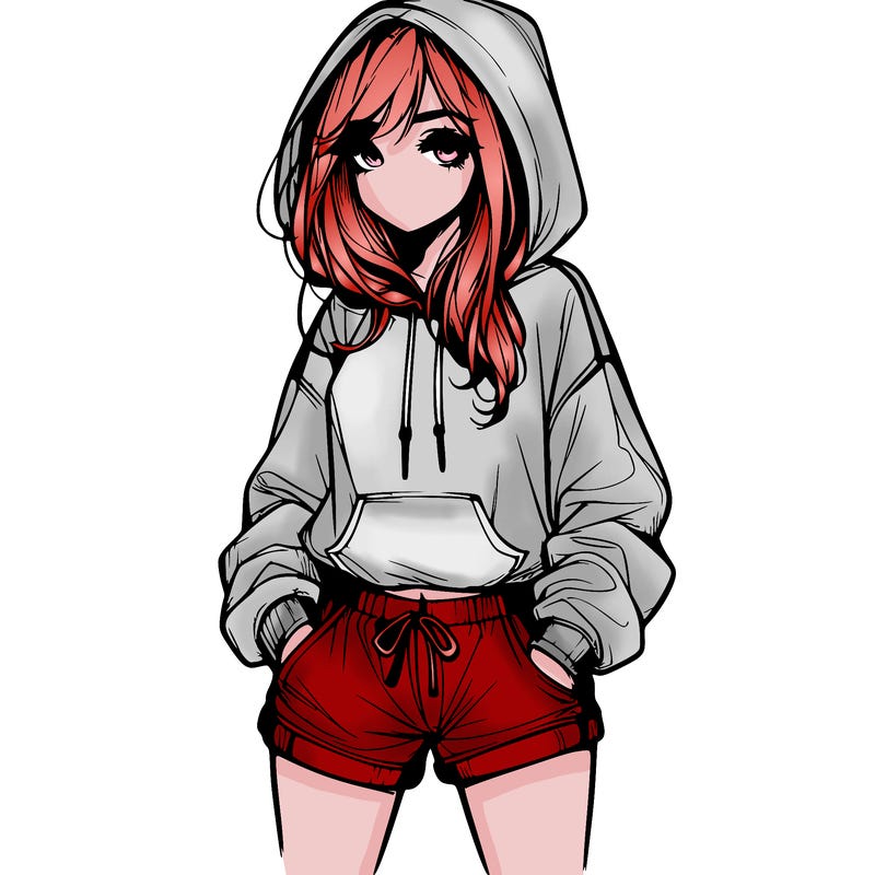 realistic girl in shorts and hoodie