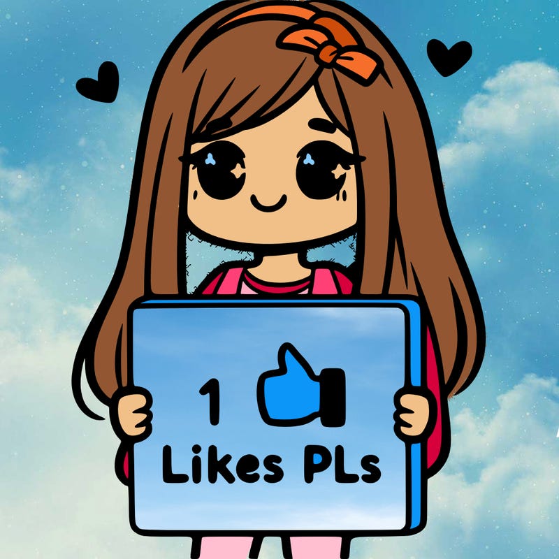 girl holding a sign saying 10 likes pls