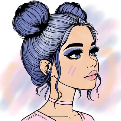 realistic girl with buns on the top of her head
