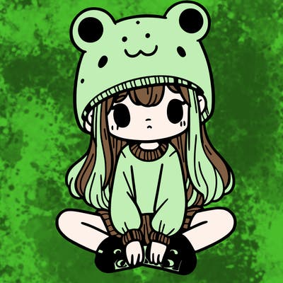 a girl wearing a frog hat and some frog socks