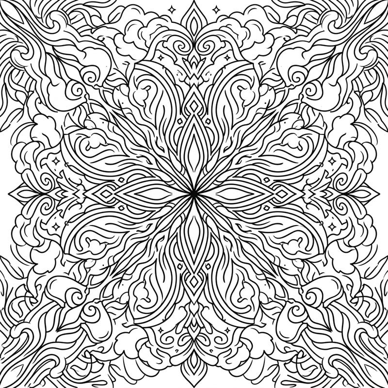 Experience the dynamic beauty of a jet stream transformed into a mesmerizing mandala. This intricate coloring page offers a captivating challenge for teens and adults seeking a creative escape.