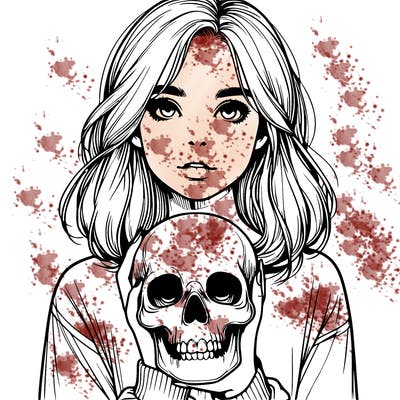 realistic girl holding a skull