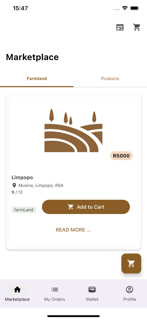 Livestock Wealth - Livestock Wealth app marketplace showing a farmland investment opportunity in Limpopo