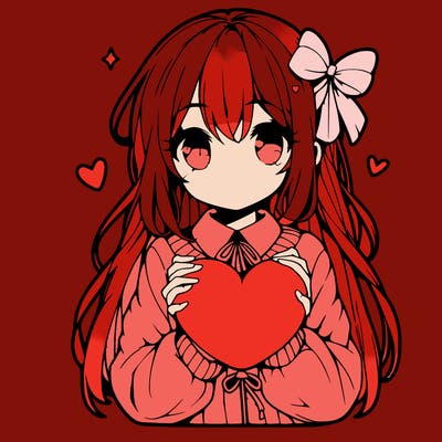anime girl holding a heart balloon