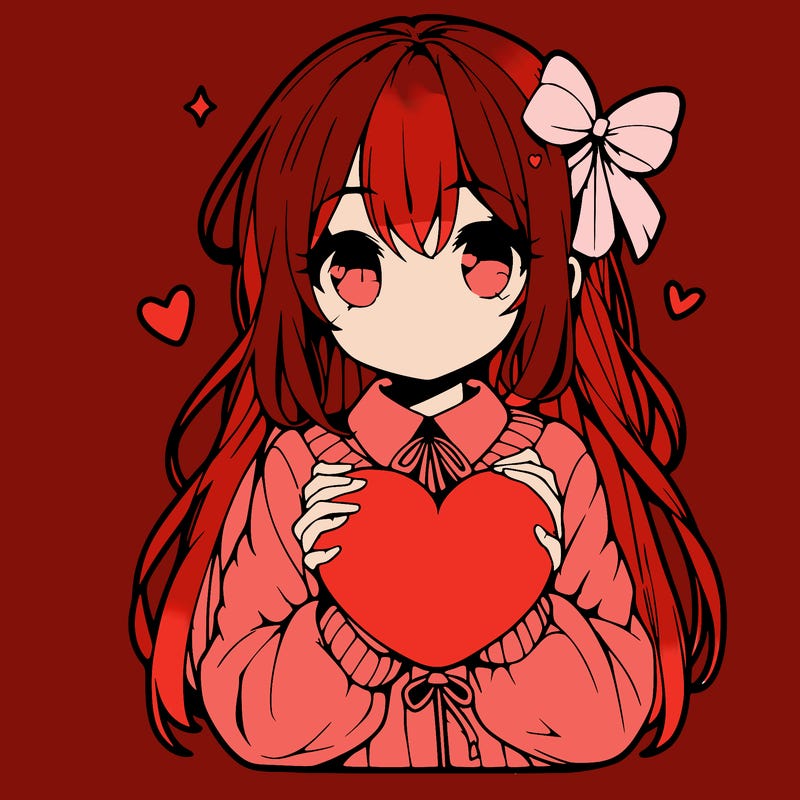 anime girl holding a heart balloon