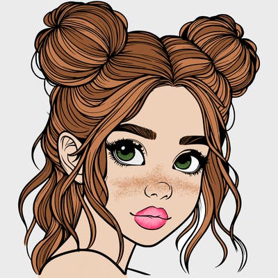 realistic girl with hair buns on her head