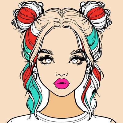 realistic girl with two buns in hair and lips