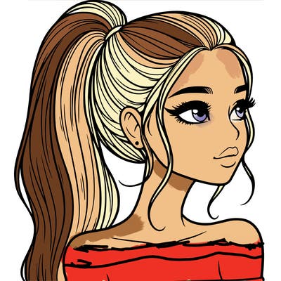 a beautiful and realistic girl with a high pony tail