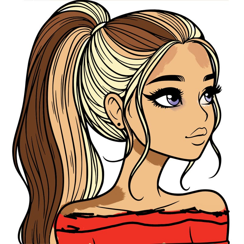a beautiful and realistic girl with a high pony tail