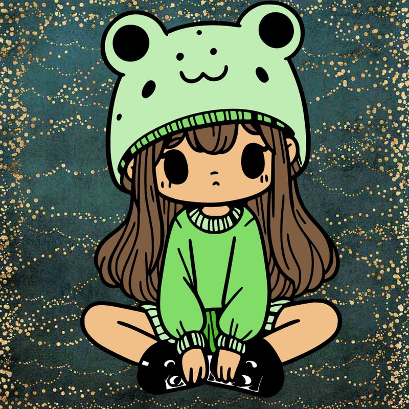 a girl wearing a frog hat and some frog socks