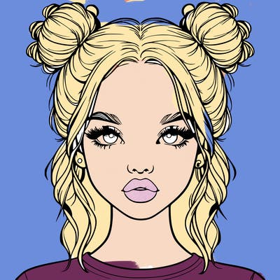 realistic girl with two buns in hair and lips