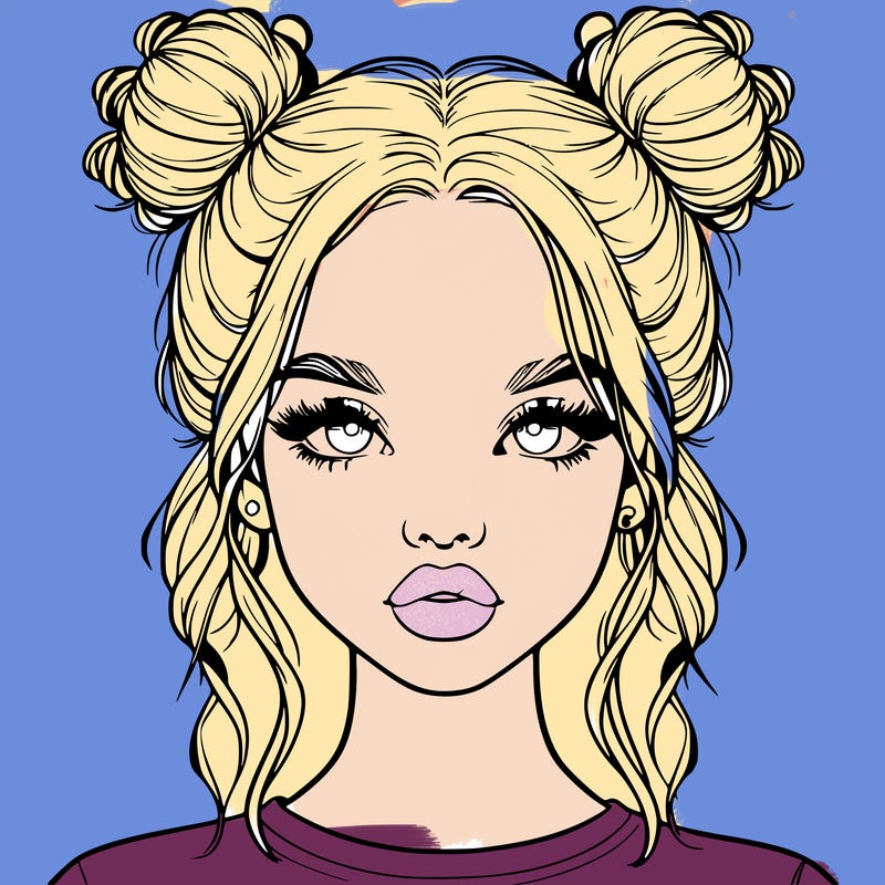 realistic girl with two buns in hair and lips