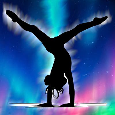 realistic gymnastic hand stand girl in four splits