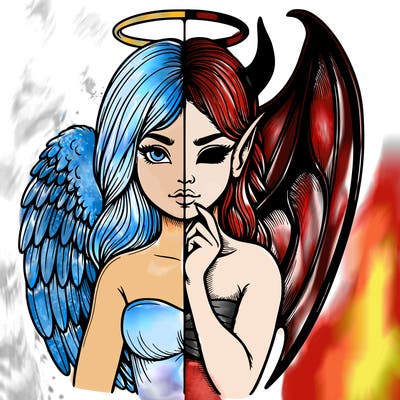 realistic angel half demon