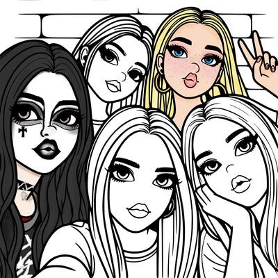 group of teen girls friends y2k up close in a selfie