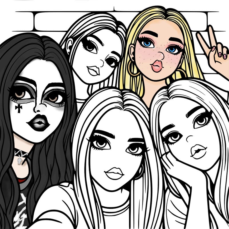 group of teen girls friends y2k up close in a selfie