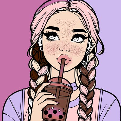 realistic girl with braided hair drinking boba