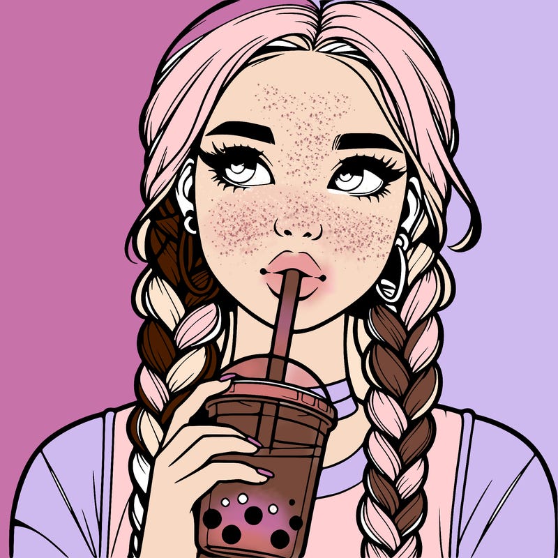 realistic girl with braided hair drinking boba
