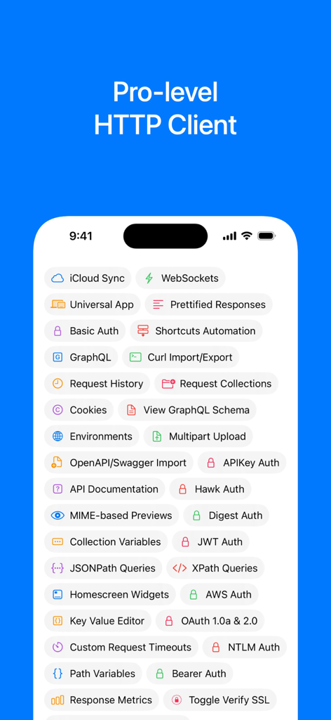 A list of pro-level features for HTTPBot API client including GraphQL OAuth and JSONPath support