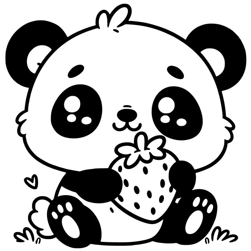 a cute panda with a eating a strawberry