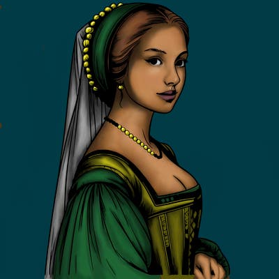 realistic renaissance era young women in a gown