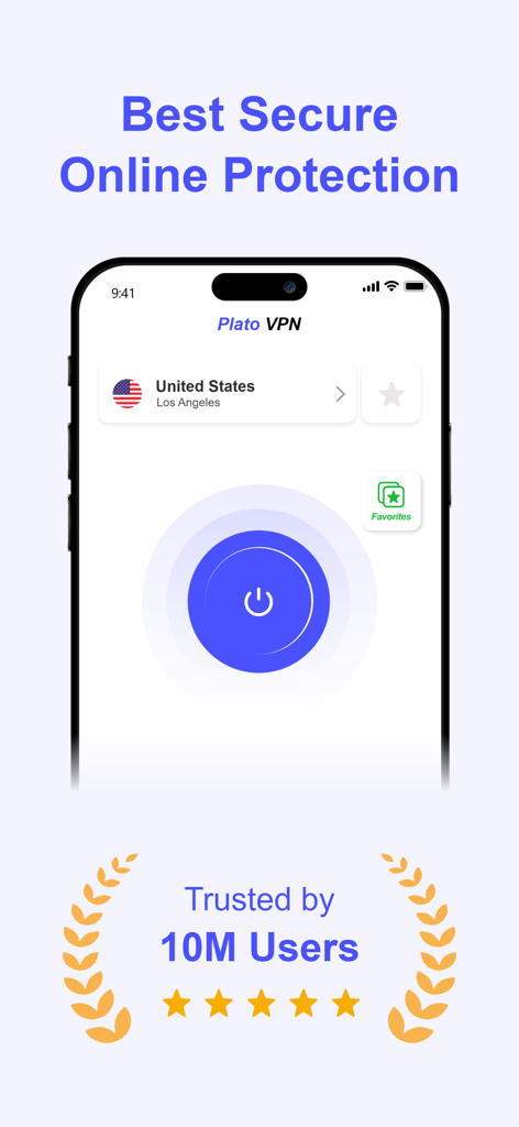 PlatoVPN Pro: Fast, Stable VPN - PlatoVPN Pro app on iPhone showing secure connection button and 10 million users trust badge.