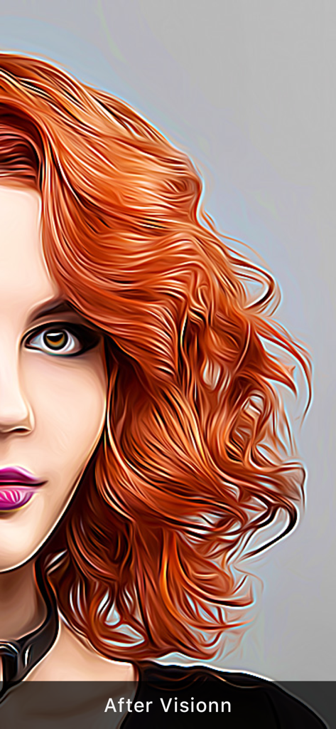 Visionn - Portrait of a woman with red hair featuring an artistic painterly filter from the Visionn app