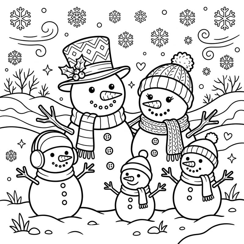Gather your crayons and get ready for a winter adventure with this charming snowman family coloring page. Designed specifically for kids, it features an adorable group of snowmen ready to be brought to life.