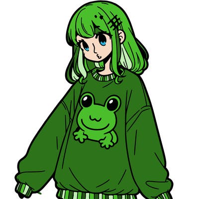 girl wearing frogging sweatshirt