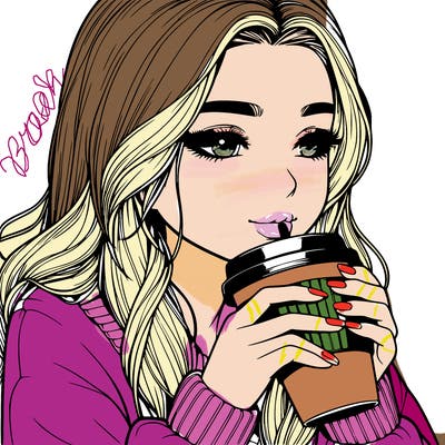 realistic girl drinking coffee