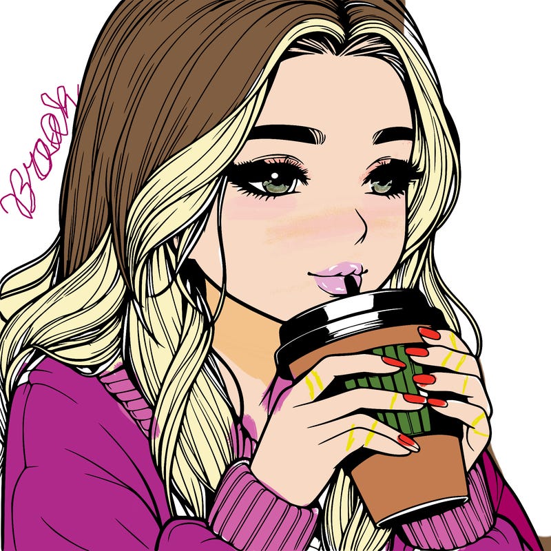 realistic girl drinking coffee